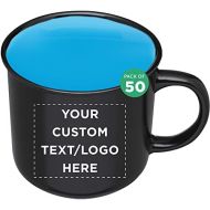 DISCOUNT PROMOS Custom Ceramic Campfire Coffee Mug 15 oz. Set of 50, Personalized Bulk Pack - Perfect for Coffee, Tea, Espresso, Hot Cocoa, Other Beverages - Blue Black