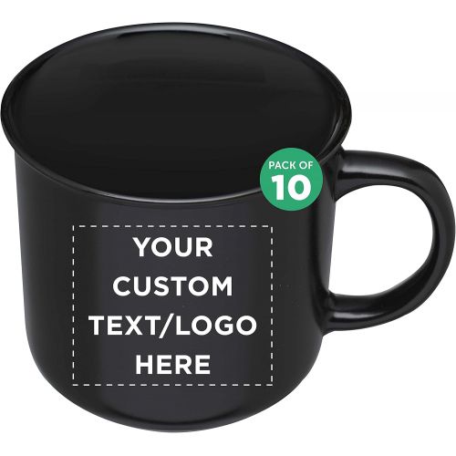  DISCOUNT PROMOS Custom Ceramic Campfire Coffee Mug 15 oz. Set of 10, Personalized Bulk Pack - Perfect for Coffee, Tea, Espresso, Hot Cocoa, Other Beverages - Black