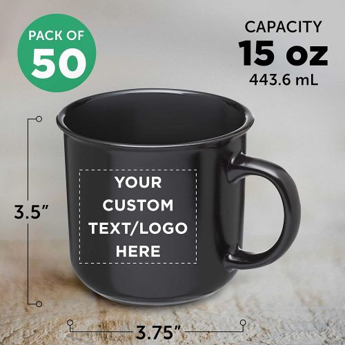  DISCOUNT PROMOS Custom Ceramic Campfire Coffee Mug 15 oz. Set of 50, Personalized Bulk Pack - Perfect for Coffee, Tea, Espresso, Hot Cocoa, Other Beverages - Black