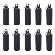 DISCOUNT PROMOS Aluminum Water Bottles with Carabiner 24 oz. Set of 10, Bulk Pack - Perfect for Gym, Hiking, Camping, Running, Mountain Bike, Outdoor Sports - Met Black