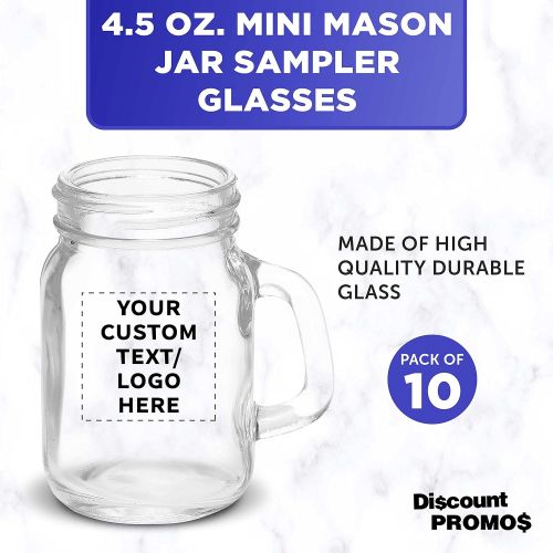  [아마존베스트]DISCOUNT PROMOS 4.5 oz. Mason Jar Sampler Glasses - 10 pack - Customizable Text, Logo - Clear