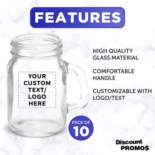  [아마존베스트]DISCOUNT PROMOS 4.5 oz. Mason Jar Sampler Glasses - 10 pack - Customizable Text, Logo - Clear