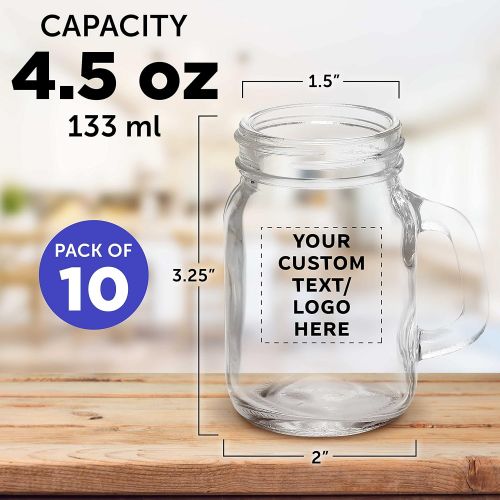  [아마존베스트]DISCOUNT PROMOS 4.5 oz. Mason Jar Sampler Glasses - 10 pack - Customizable Text, Logo - Clear