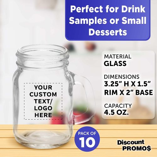  [아마존베스트]DISCOUNT PROMOS 4.5 oz. Mason Jar Sampler Glasses - 10 pack - Customizable Text, Logo - Clear