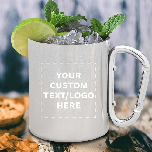  DISCOUNT PROMOS Custom Discuont Promos Carabiner Handle Stainless Steel Mugs, 50 pack, Personalized Text, Logo, 10 oz, Moscow Mule Mug, Camping Coffee Cup, Navy Blue