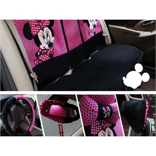  DISPLAY L D 1905 18pcs Maimai88 Pink and Black Dot Fashion Classic Cartoon Monkey Embroidery Soft Plush Car Seat Cover Seating of Men&Women a Complete Set Universal Car Covers Used Four Seasons