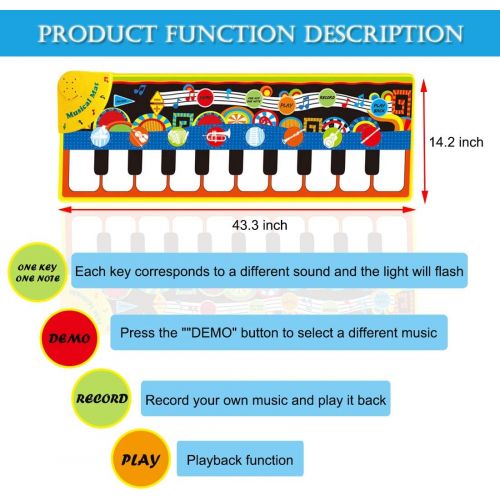  [아마존베스트]DITHIN 1 2 3 Year Old Boy Gifts, Piano Music Mat for Kids Floor Piano Playmat Dance Mat Musical Educational Toys for 1-3 Year Old Toddler Baby Boys Girls Xmas Christmas Birthday Gifts for