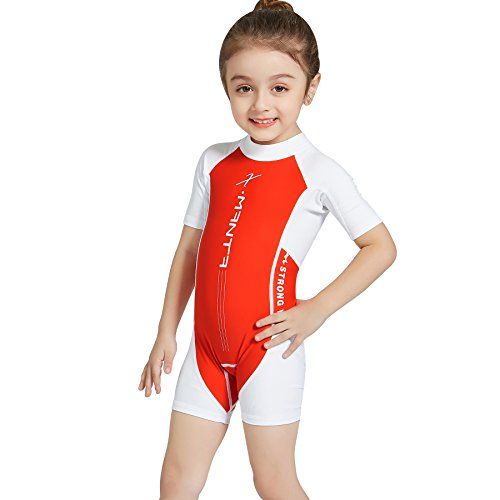  DIVE & SAIL Kids One Piece Swimsuit Shorty Suit Sun Protection Rash Guard Swimwear Back Zipper Closure Romper for 3-9 Years