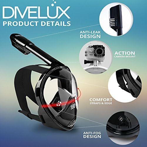  DIVELUX Snorkel Mask - Original Full Face Snorkeling and Diving Mask with 180° Panoramic Viewing - Longer Ventilation Pipe, Watertight, Anti Fog & Anti Leak Technology, S/M, L/XL,