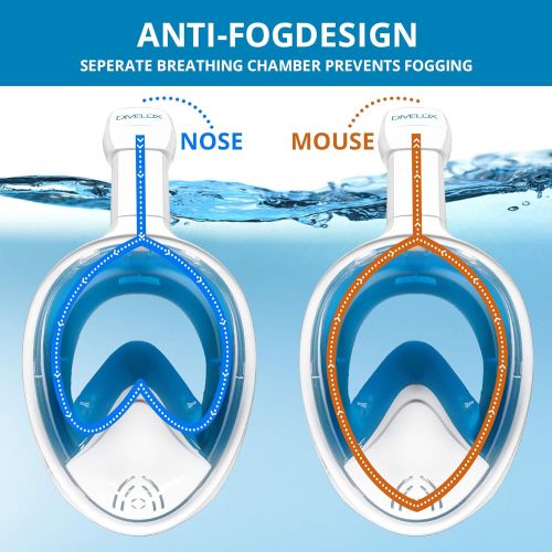  DIVELUX Full Face Snorkel Mask - Anti Fog & Anti Leak Technology | Seaview 180 Degree Panoramic Snorkel for Adult and Youth with Gifts: Waterproof Case and E-Book