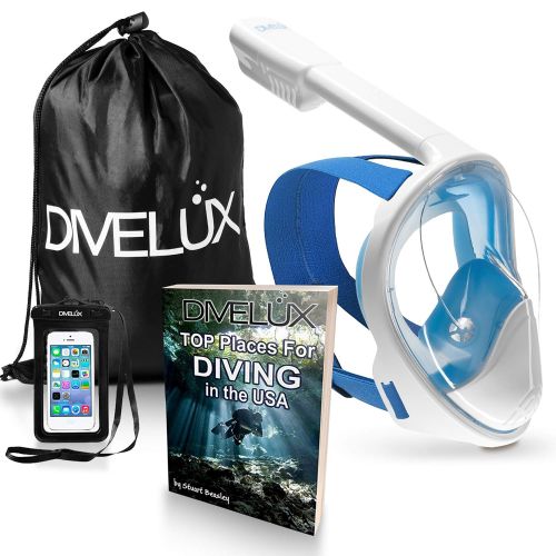  DIVELUX Full Face Snorkel Mask - Anti Fog & Anti Leak Technology | Seaview 180 Degree Panoramic Snorkel for Adult and Youth with Gifts: Waterproof Case and E-Book