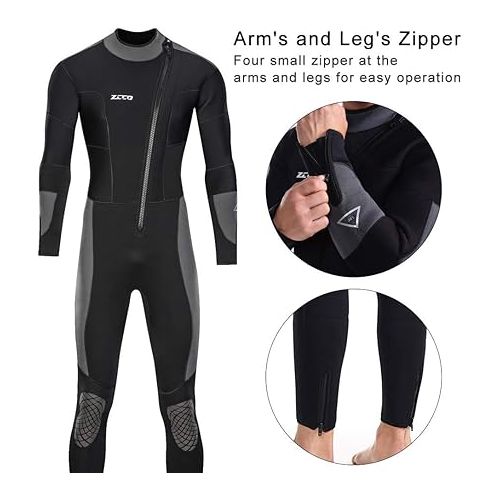  Wetsuit 5mm Neoprene Full Wetsuit Front Zipper for Men Diving Snorkeling Scuba Surfing