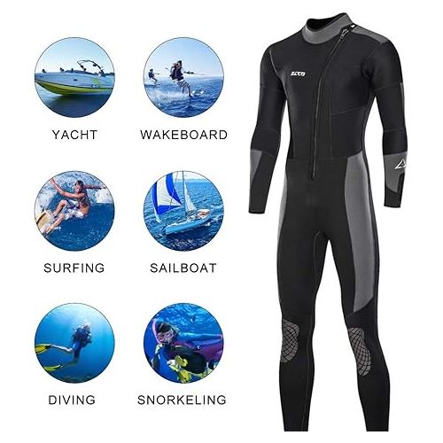  Wetsuit 5mm Neoprene Full Wetsuit Front Zipper for Men Diving Snorkeling Scuba Surfing