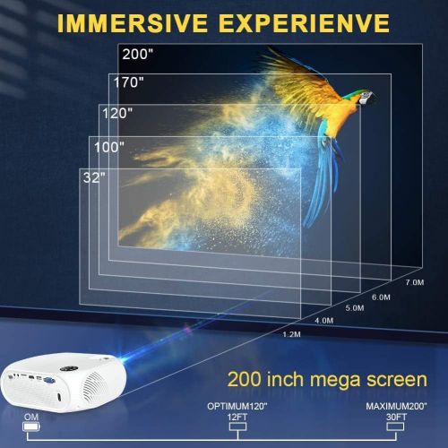  Projector, DIWUER Portable Video Projectors, Mini Movie Projector 1080P Full HD for Home Cinema Theater, Support HDMI, VGA, AV, USB, SD Card