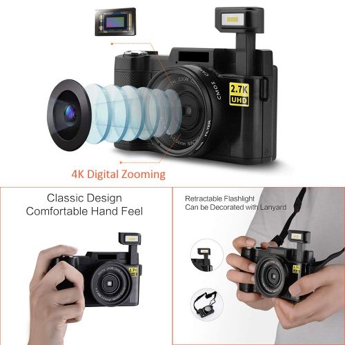  Video Camera Camcorder, DIWUER WiFi Wireless Digital Camera Recorder, 24.0MP Full HD 1080P Flip Screen Vlogging Camera with UV Lens, Flashlight (Two Batteries Included)