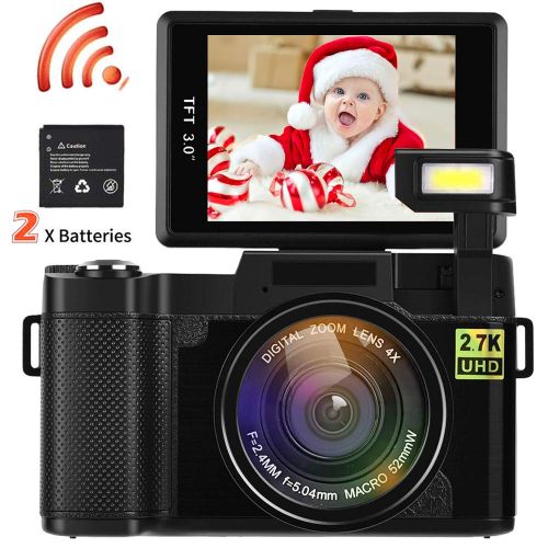  Video Camera Camcorder, DIWUER WiFi Wireless Digital Camera Recorder, 24.0MP Full HD 1080P Flip Screen Vlogging Camera with UV Lens, Flashlight (Two Batteries Included)