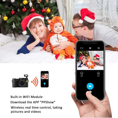  Video Camera Camcorder, DIWUER WiFi Wireless Digital Camera Recorder, 24.0MP Full HD 1080P Flip Screen Vlogging Camera with UV Lens, Flashlight (Two Batteries Included)