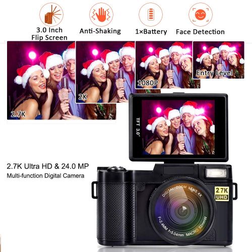  Video Camera Camcorder, DIWUER WiFi Wireless Digital Camera Recorder, 24.0MP Full HD 1080P Flip Screen Vlogging Camera with UV Lens, Flashlight (Two Batteries Included)