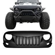 DIYTuning DIYTUNINGS Front Matte Black Eagle Eye Grille Grid Grill with Mesh Insert for Jeep Wrangler JK JKU Unlimited Rubicon Sahara X Off Road Sport Exterior Accessories Parts 2007-2017