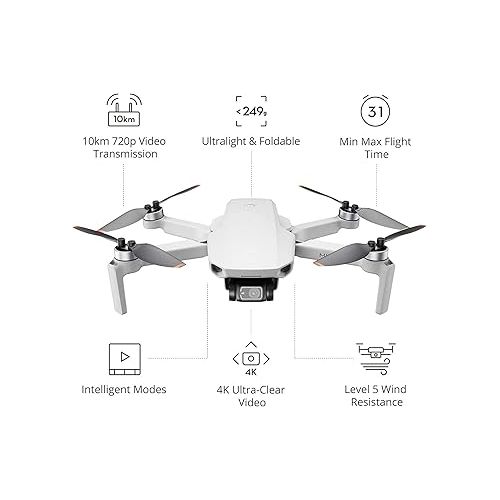 디제이아이 DJI Mini 2 - Ultralight and Foldable Drone Quadcopter, 3-Axis Gimbal with 4K Camera, 12MP Photo, 31 Mins Flight Time, OcuSync 2.0 10km HD Video Transmission, QuickShots, Gray