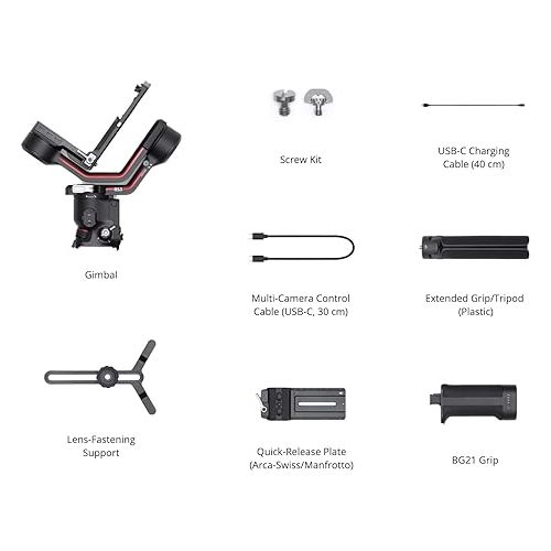 디제이아이 DJI RS 3, 3-Axis Gimbal for DSLR and Mirrorless Camera Canon/Sony/Panasonic/Nikon/Fujifilm, 3 kg (6.6 lbs) Payload, Automated Axis Locks, 1.8