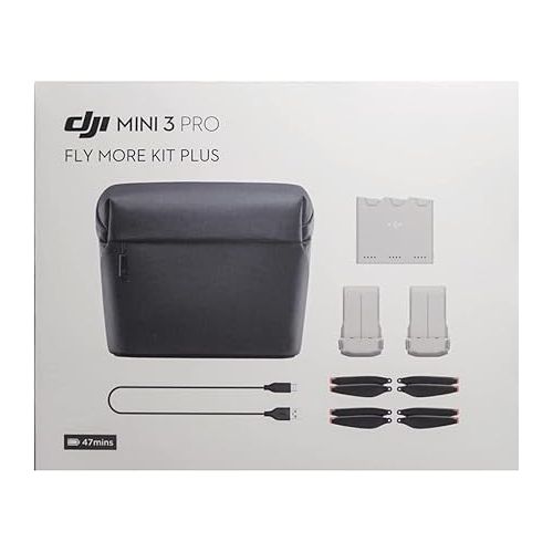 디제이아이 DJI Mini 3 Pro Fly More Kit Plus, Includes Two Intelligent Flight Batteries Plus, a Two-Way Charging Hub, Remote Control, Data Cable, Shoulder Bag, Spare propellers, and Screws, Black