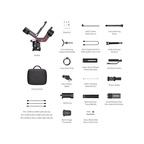 디제이아이 DJI RS 3 Pro Combo, 3-Axis Gimbal Stabilizer for DSLR and Cinema Cameras Canon/Sony/Panasonic/Nikon/Fujifilm/BMPCC, Automated Axis Locks, Carbon Fiber Arms, Includes Ronin Image Transmitter, Black