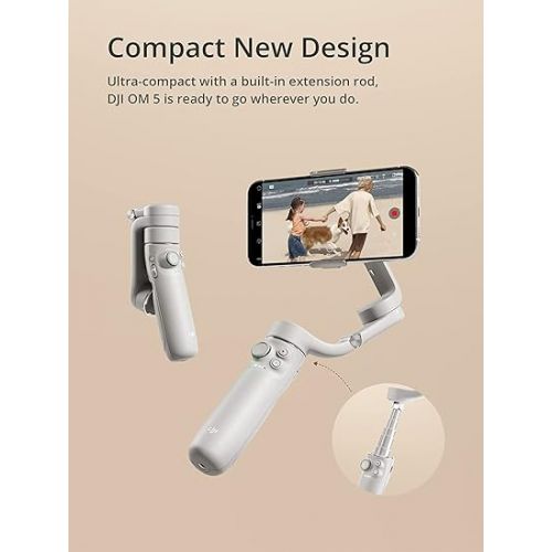 디제이아이 DJI OM 5 Smartphone Gimbal Stabilizer, 3-Axis Phone Gimbal, Built-In Extension Rod, Portable and Foldable, Android and iPhone Gimbal, YouTube TikTok Video, Gray (Renewed)