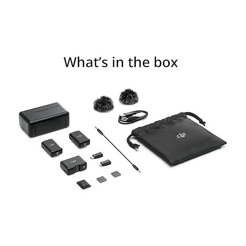 디제이아이 DJI Mic (2 TX + 1 RX + Charging Case), Wireless Lavalier Microphone, 250m (820 ft.) Range, 15-Hour Battery, Noise Cancellation, Wireless Microphone for PC, iPhone, Andriod, Record Interview, Vlogs