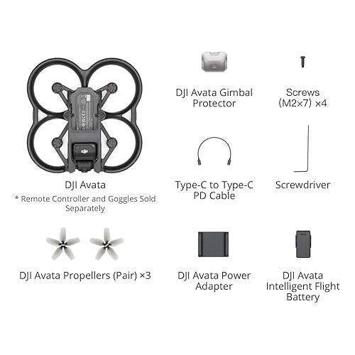 디제이아이 DJI Avata, First-Person View Drone with 4K Stabilized Video, Super-Wide 155° FOV, Built-in Propeller Guard, HD Low-Latency Transmission, Black, FAA Remote ID Compliant