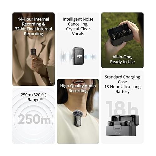 디제이아이 DJI Mic 2 (2 TX + 1 RX + Charging Case), All-in-one Wireless Microphone, Intelligent Noise Cancelling, for iPhone, Android, Camera Bundle with, 2X Turnstile Omnidirectional Condenser Lavalier