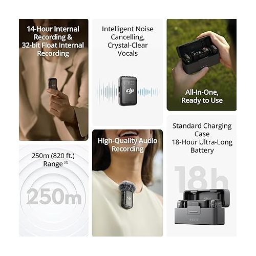 디제이아이 DJI Mic 2 (2 TX + 1 RX + Charging Case) All-in-one Wireless Microphone with Lexar 128GB microSDXC Memory Card, Deco Gear 7