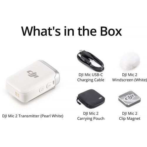 디제이아이 DJI Mic 2 Clip-On Transmitter/Recorder with Built-In Microphone (2.4 GHz, Platinum White)