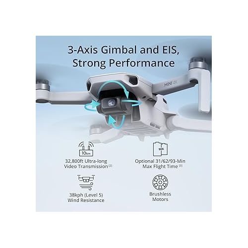 디제이아이 DJI Mini 4K, Drone with 4K UHD Camera for Adults, Under 249 g, 3-Axis Gimbal Stabilization, 10km Video Transmission, Auto Return, Wind Resistance, 1 Battery for 31-Min Max Flight Time, Intelligent Flight