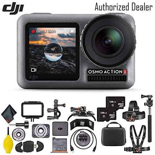 디제이아이 [아마존베스트]DJI Osmo Action 4K Camera w/ 128GB Micro SD Memory Card x2 - Mounting Kit - Cleaning Cloth and More