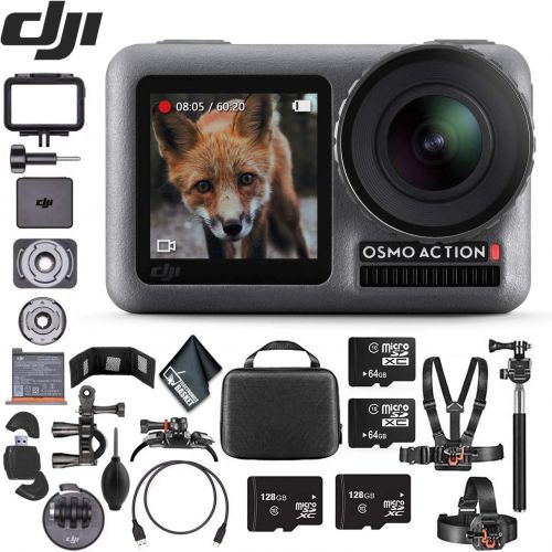 디제이아이 [아마존베스트]DJI Osmo Action 4K Camera - 128GB MicroSD x2 & 64GB MicroSD Memory Card x2 - Reader & Wallet - Mounting Kit & More