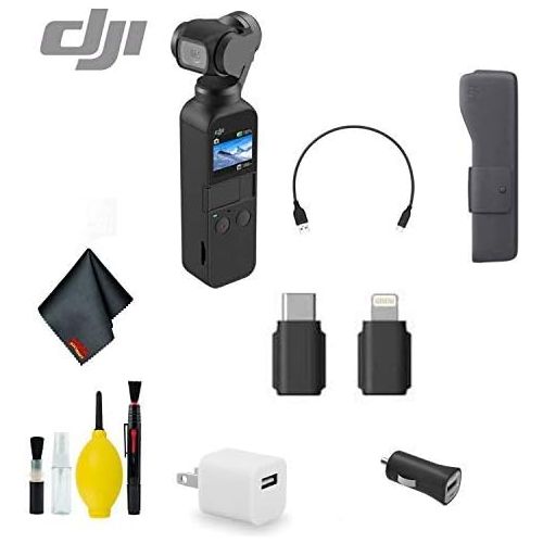 디제이아이 [아마존베스트]DJI Osmo Pocket Handheld 3 Axis Gimbal Stabilizer with Integrated Camera, Attachable to Smartphone, Android (USB-C), iPhone - Bundle