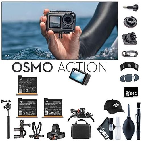 디제이아이 [아마존베스트]DJI Osmo Action 4K Camera + Monopod 70 + Baseball Cap + Osmo Action Battery x3 + 64GB Micro SD