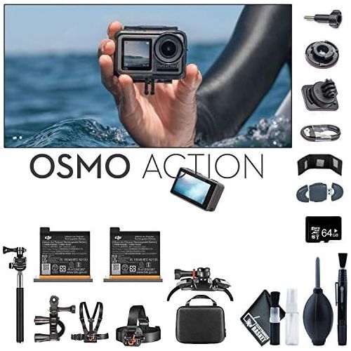 디제이아이 [아마존베스트]DJI Osmo Action 4K Camera + Monopod 70 + USB Card Reader + Osmo Action Battery x2 + 64GB Micro SD