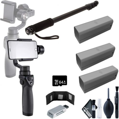 디제이아이 [아마존베스트]The DJI Osmo Mobile Gimbal Stabilizer + Monopod 70 + 64GB Micro SD + USB Card Reader + Memory Card Wallet + Osmo Intelligent Battery x3