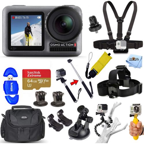 디제이아이 [아마존베스트]DJI Osmo Action 4K Camera Accessory Bundle with 64GB MicroSD, Case, Head and Chest Strap, Tripod + Much More