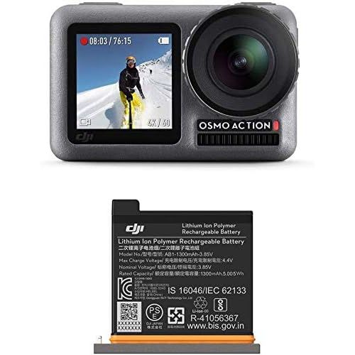 디제이아이 [아마존베스트]DJI OSMO Action with 2 Batteries (1300mAh) - Action Camera with 2 Displays 36ft/11M Waterproof 4K HDR-Video 12MP 145° Angle - Black