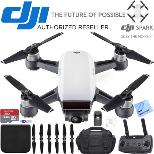 디제이아이 DJI Spark Portable Mini Quadcopter Drone Alpine White with Remote Bundle with 32GB Memory Card, Camera Bag for DSLR, Paintshop Pro 2018, 16 GB Flash Drive and 1 Year Extended Warra