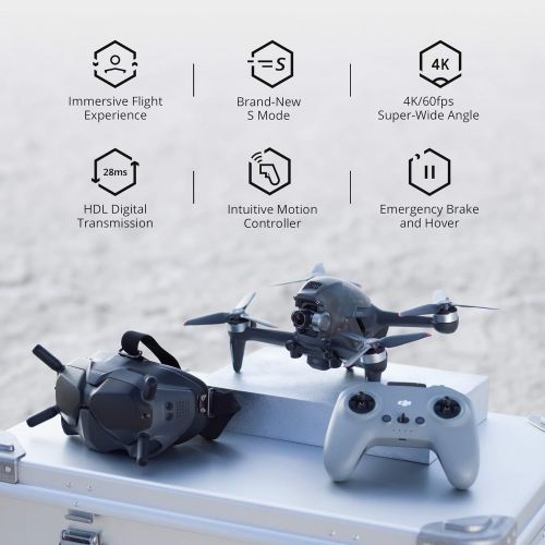 디제이아이 DJI FPV Combo - First-Person View Drone UAV Quadcopter with 4K Camera, S Flight Mode, Super-Wide 150° FOV, HD Low-Latency Transmission, Emergency Brake and Hover, Gray