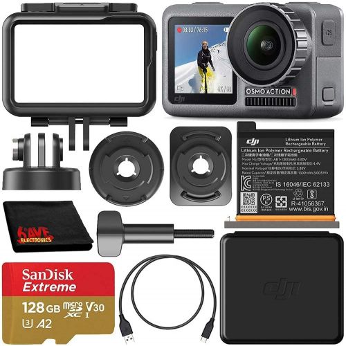 디제이아이 DJI Osmo Action 4K Camera with 128GB Basic Accessory Bundle - Includes: SanDisk Extreme 128GB microSDXC Memory Card (UHS-I / V30 / A2 / U3 / Class-10) + Microfiber Cleaning Cloth