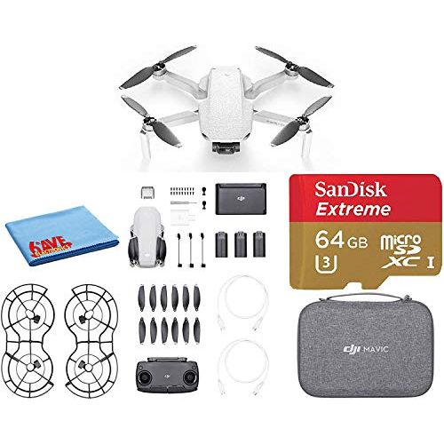 디제이아이 DJI Mavic Mini Foldable FlyCam Drone Fly More Combo with 2.7k HD Video 12MP Photo, 3-Axis Gimbal, 249g, 30 Minutes Flight Time with Extreme SD Card and More