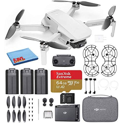 디제이아이 DJI Mavic Mini Fly More Combo Ultralight Foldable 3-Axis GPS Quadcopter Drone with 2.7K FHD Camera - 30 Min. Flight Time, 2.5 Mile Range, Includes 3 Batteries, Carrying Bag and Mor