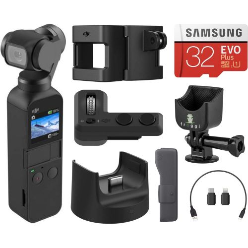 디제이아이 DJI Osmo Pocket Handheld 3 Axis Gimbal Stabilizer with Integrated Camera, Essential Bundle with Expansion Kit, Cradle, 32GB microSD