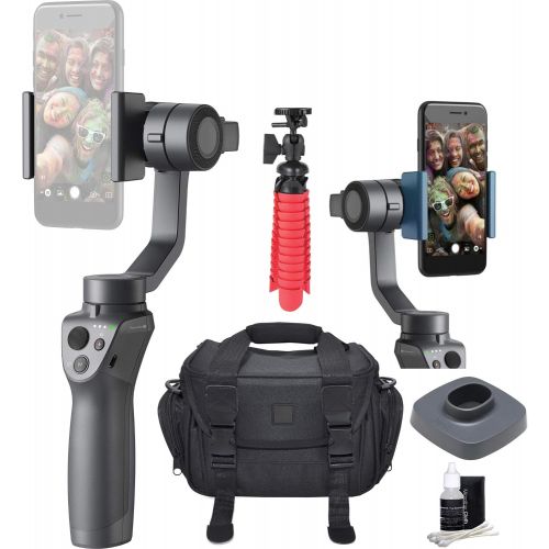 디제이아이 DJI Osmo 2 Mobile Handheld Smartphone Gimbal Stabilizer Videographer Bundle with Case, Flex Tripod, Base and Lens Maintenance Kit