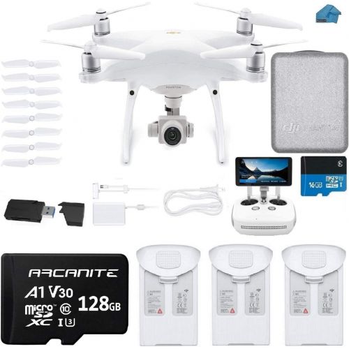 디제이아이 DJI Phantom 4 PRO Plus Drone with 1-inch 20MP 4K Camera KIT with Built in Monitor, 3 Total DJI Batteries, 2 64gb Micro SD Cards, Reader, Guards, Range Extender with Charging Hub